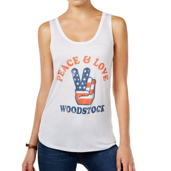 Retro Brand Womens Peace & Love Tank Top, White, Juniors, X-Small