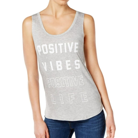 Retro Brand Womens Positive Vibes Tank Top, Grey, Juniors, Large