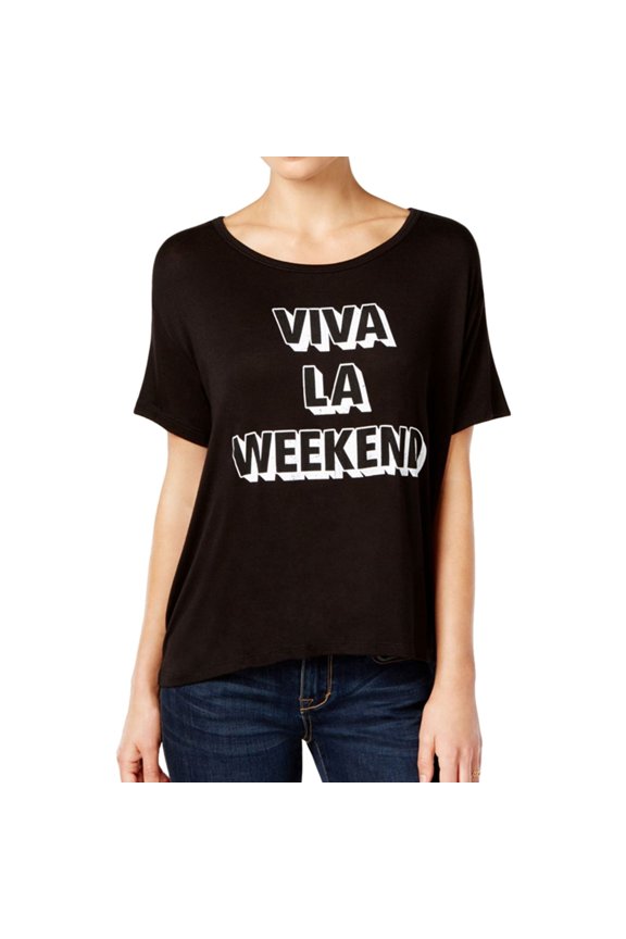 Retro Brand Womens Viva La Weekend Graphic T-Shirt, Black, Juniors, X-Small