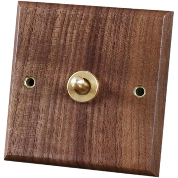 Retro Brass Lever Light Switch with Wood Wall Plate, 1-Piece