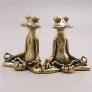 Retro Brass Meditation Zen Frog Statue Small Ornament Copper Animal Sculpture Incense Burner Home Desk Ornament Tea Pet