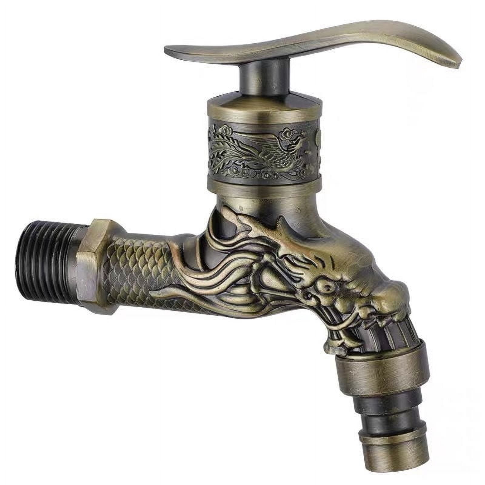 Retro Brass Wall Faucet, SEMAket Outdoor Garden Faucet G1/2", Antique Brass Faucet, Vintage Wall Faucet, Antique Copper Dragon Carved Faucet for Kitchen Bath Garden