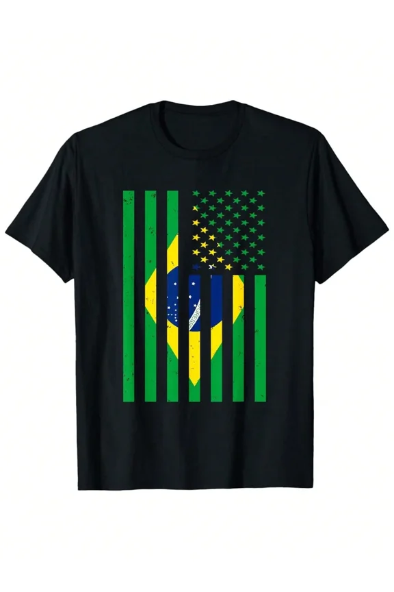 Retro Brazil American Flag T-Shirt - Brazilian Roots USA Pride Distressed Graphic Tee for Men and Women - Patriotic Heritage Apparel