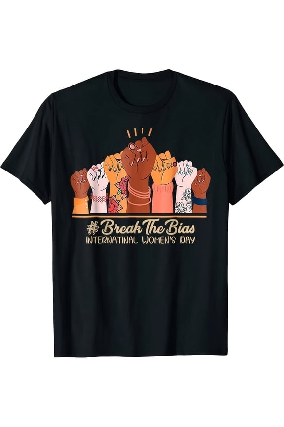 Retro Break The Bias International Women's Day T-Shirt - Feminist Empowerment Graphic Tee - Diversity and Equality Social Justice Apparel for Women