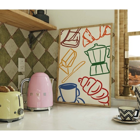 Retro Breakfast Coffee Croissant Kitchen Decor Wall Art