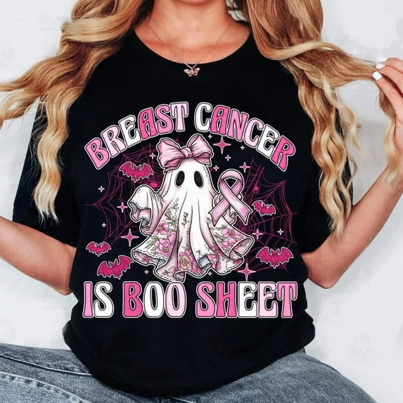 Retro Breast Cancer Is Boo Sheet Shirt, Breast Cancer Awareness Shirt, Halloween Pink Boo Ghost Shirt, Trendy Halloween Ghost Shirt