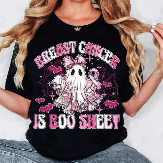Retro Breast Cancer Is Boo Sheet Shirt, Breast Cancer Awareness Shirt, Halloween Pink Boo Ghost Shirt, Trendy Halloween Ghost Shirt
