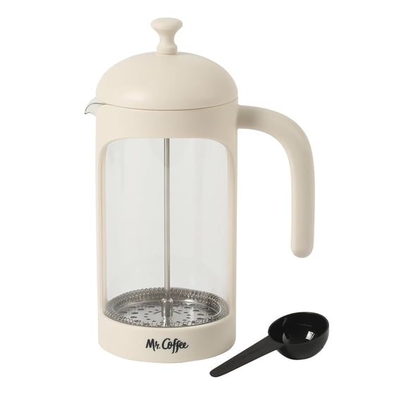 Retro Brew French Press Coffee Maker, 31-Ounce Glass Carafe with High Heat Resistant Durable Borasilicate & Cream Frame and Plunger, Includes Scoop