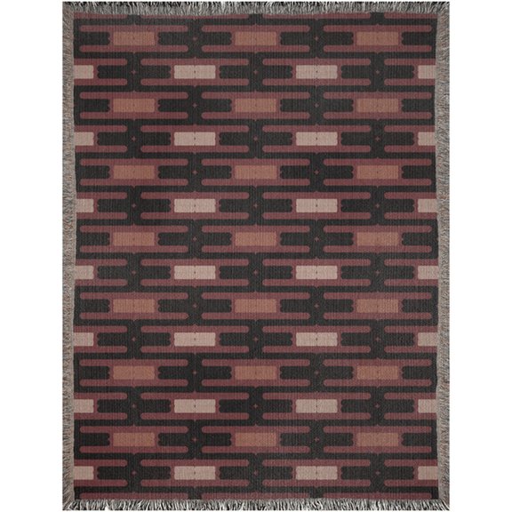Retro Brick Pattern Woven Throw Blanket, 100% Cotton, Fringed Edges