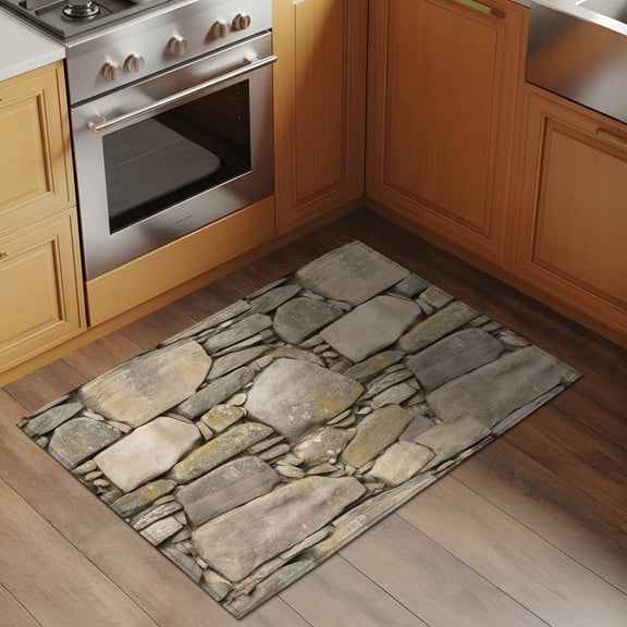 Retro Brick Stone 2x3 Rug for Entryway Front Door Kitchen Sink Area, Gray Vintage Rock Wall Rustic Low Pile Washable Non Slip Rectangle Area Rug