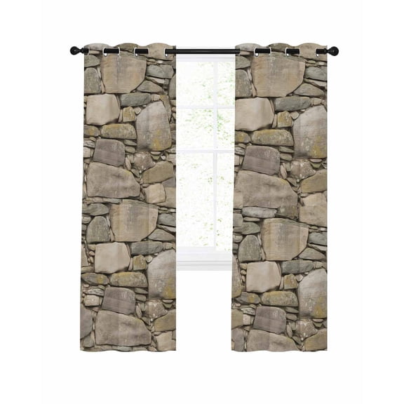 Retro Brick Stone Blackout Curtains 45 Inch Length Gray Vintage Rock Wall Rustic Thermal Insulated Window Curtain Window Drapes 2 Panels for Bedroom Living Room 52"Wx45"L