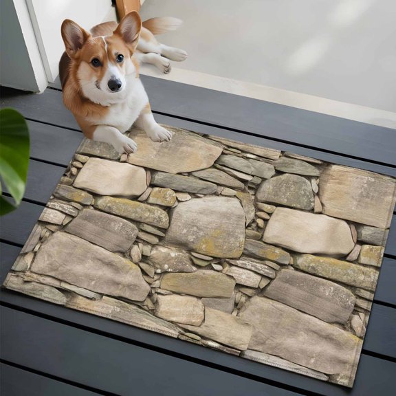 Retro Brick Stone Front Door Rugs 2x3 ft Gray Vintage Rock Wall Rustic Small Rug for Entryway Non Slip Washable Bathroom Door Mat Absorbent Floor Mat for Indoor Entrance