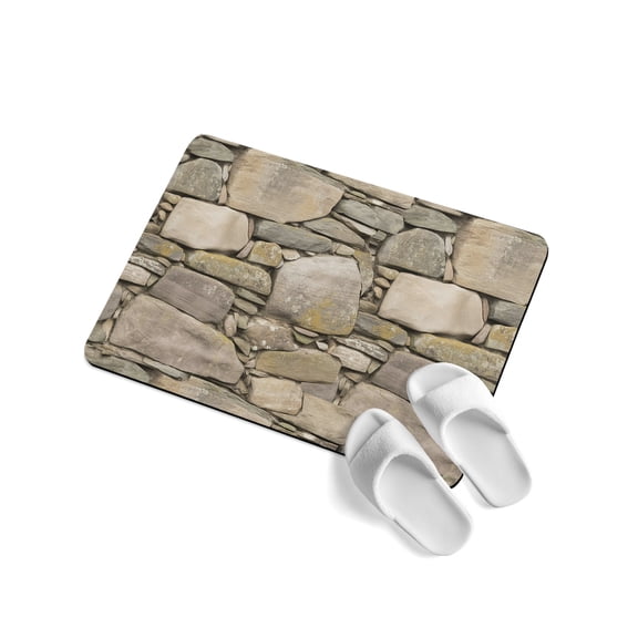 Retro Brick Stone Soft Diatomaceous Earth Mat, Gray Vintage Rock Wall Rustic Absorbent Bath Mat Non Slip Rubber Backed Quick Dry Doormat Fit Under Door for Bathroom Kitchen 16"x24"