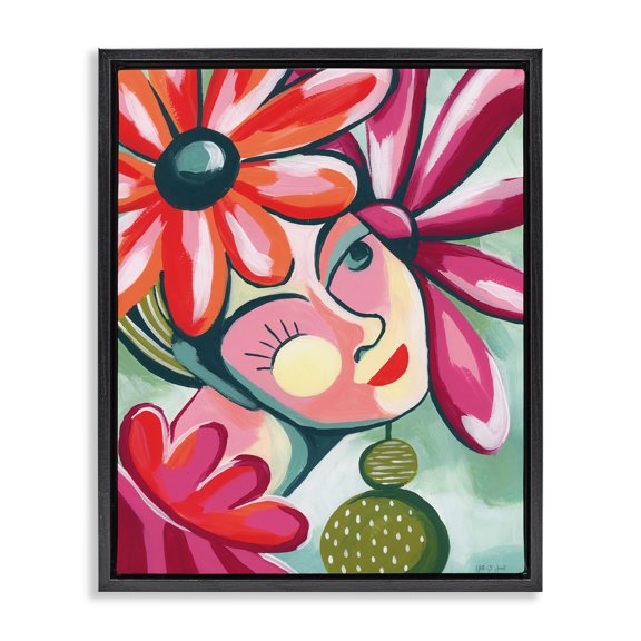 Stupell Industries Retro Bright Jolie Portrait Black Framed Floater Canvas Wall Art, design by Yvette St. Amant, 31 x 25