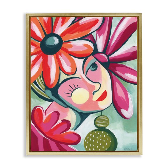 Stupell Industries Retro Bright Jolie Portrait Gold Framed Floater Canvas Wall Art, design by Yvette St. Amant, 21 x 17