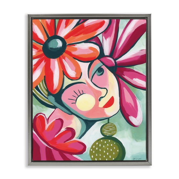 Stupell Industries Retro Bright Jolie Portrait Gray Framed Floater Canvas Wall Art, design by Yvette St. Amant, 31 x 25