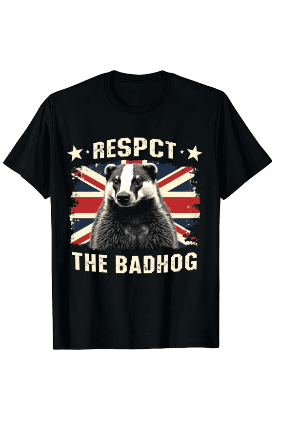 Retro British Badger Union Jack Graphic Tee Funny Respect The Badhog Vintage Style Unisex Adult T-Shirt