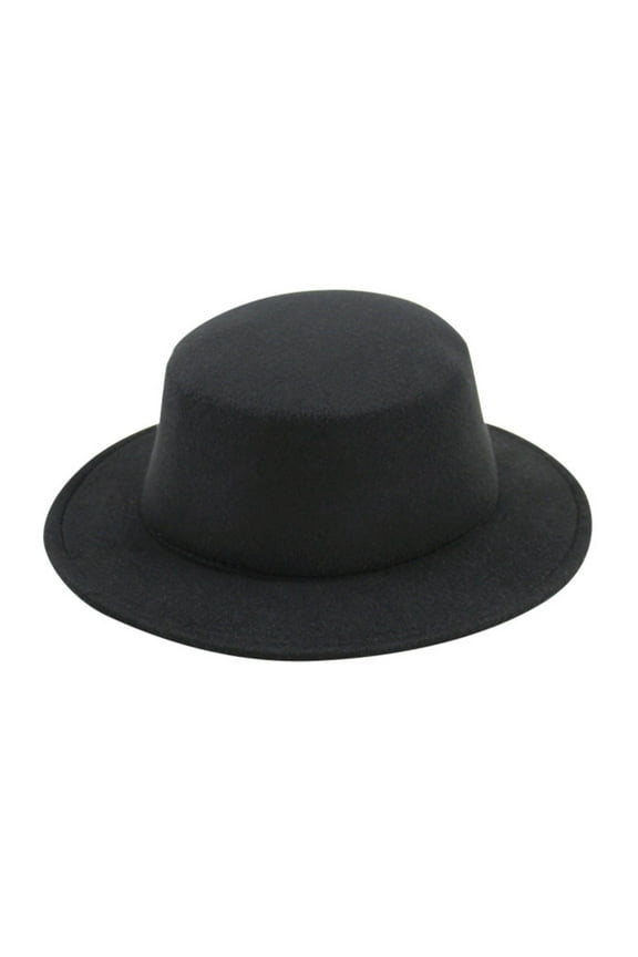 Retro British Style Black Flat Top Hat - Unisex Design, Classic Sophistication for Formal Events