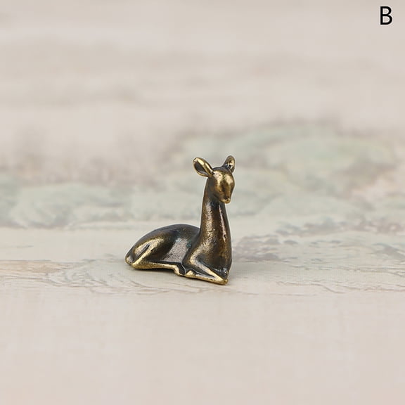 Retro Bronze Deer Small Ornaments Copper Sika Deer Micro Landscape Figurine Desktop Antique Home Decor Gift