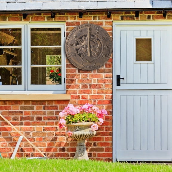 Retro Bronze Hanging Wall Clock Attached Indoor or Outdoor Sun Moon Look Bedroom Living Room Hotel Shops Cafe