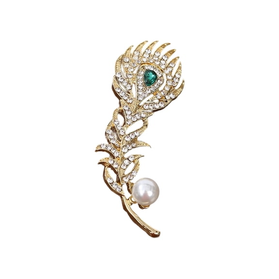 Retro Brooch Peacocks Feather Pin Adorned With Sparkling Stones Versatile Accessory For Coats And Evening Dresses