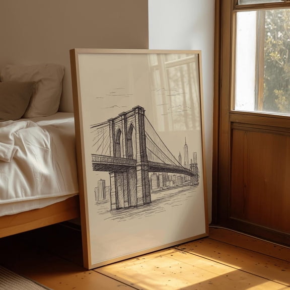 Retro Brooklyn Bridge New York City Poster Trendy Wall Art Travel Nyc Dorm Aesthetic Apartment Decor Poster, Unframed Size 24x36