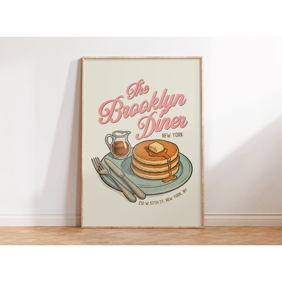 Retro Brooklyn Dinner Poster Breakfast Retro Kitchen Wall Art Vintage Food Art , Poster Print Only