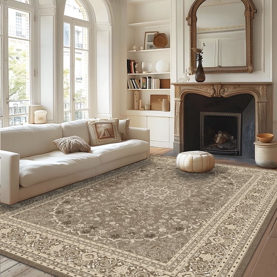 Pentantan 9'x12' Area Rug for Living Room, Brown Retro Style Washable Rug with Anti-Slip Backing