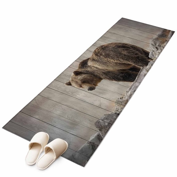 Retro Brown Bears Kitchen Runner Rug 2x6 Washable Runners for Hallway Non Slip Rustic Country Cabin Wildlife Animals Large Area Rug Indoor Carpet for Bathroom Laundry Entryway Bedroom Living Room