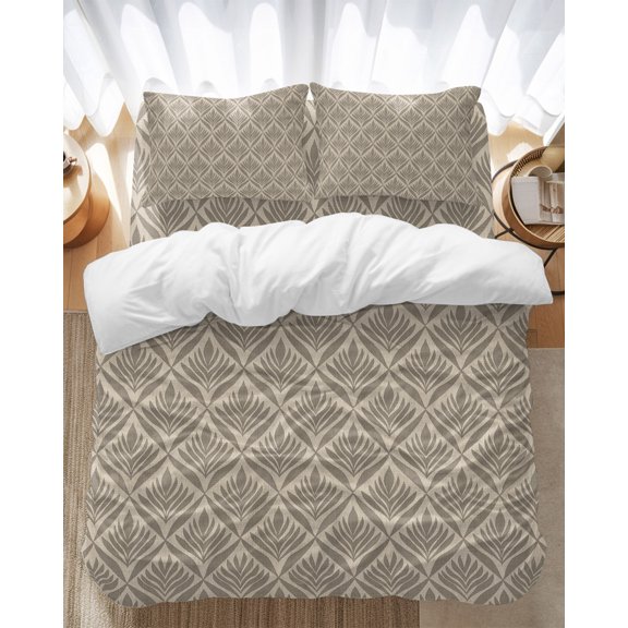 Retro Brown Bedding Duvet Cover Set Queen Size 4 Pieces Floral Modern Abstract Geometric Bedding Set with Zipper Closure, 1 Comforter Cover 90x90 Inches 1 Flat Sheet & 2 Pillow Cases