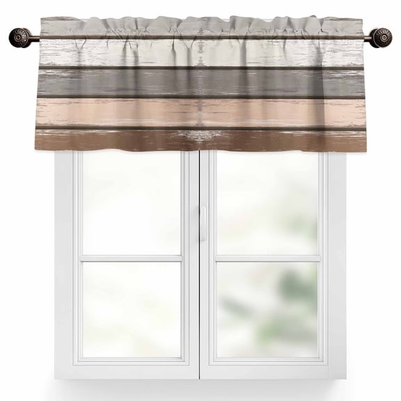 Retro Brown Beige Stripe Valances for Windows, 42 x 12in, Peeling Paint Effect Texture Rod Pocket Kitchen Valance Curtain Light Filtering Window Treatments for Living Room Bedroom, 1 Panel