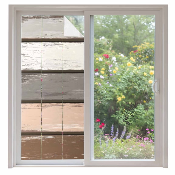 Retro Brown Beige Stripe Window Privacy Film Peeling Paint Effect Texture Decorative Glass Window Film UV Blocking Static Cling Non-Adhesive Sticker Covering for Home Door 35.4x78.7 inches