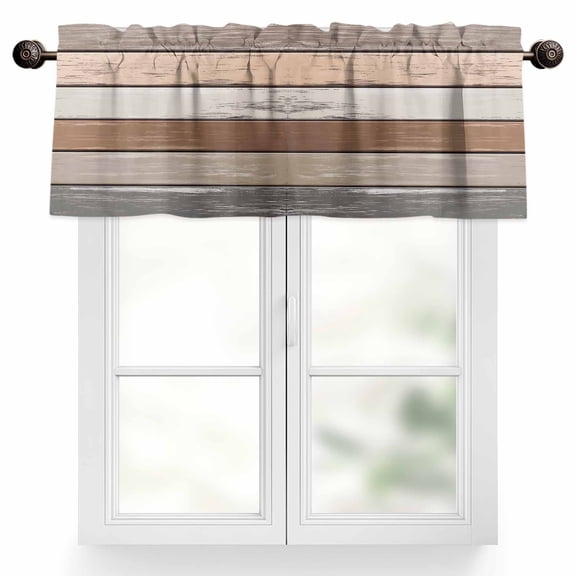 Retro Brown Beige Stripes Valances for Windows, 42 x 12in, Peeling Paint Effect Texture Rod Pocket Kitchen Valance Curtain Light Filtering Window Treatments for Living Room Bedroom, 1 Panel