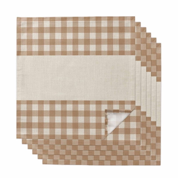 Retro Brown Cloth Napkins, Farmhouse Buffalo Plaid Vintage Beige Washable and Reusable Dinner Napkins Set of 6, Table Napkin for Kitchen Party Birthday Wedding Hotel Housewarming 20"x20"