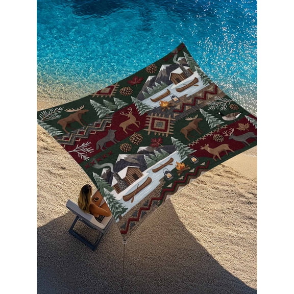 Retro Brown Deer Sun Shade Sail 8' x 10', Countryside Pine Tree Campfire Boat Rectangle Outdoor Sunshade Canopy, Waterproof UV Block Patio Covers for Garden Yard Beach