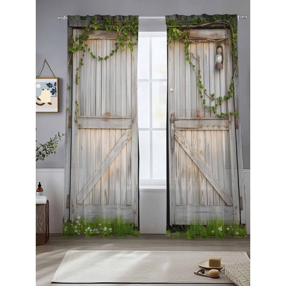 Retro Brown Door Sheer Curtains for Living Room Bedroom Rustic Vintage Garden Wooden Door Sheer Curtains 108 Inch Long 2 Panels Set Light Filtering Curtain Window Treatments Drapes for Dining Room