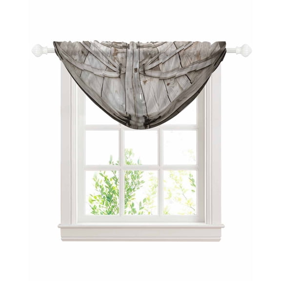 Retro Brown Door Sheer Waterfall Valance Curtains for Window, Pastoral Vintage Wooden Door Rod Pocket Sheer Topper Swag Curtains for Living Room, Kitchen 38.5"W x 47.2"L, 1 Panel