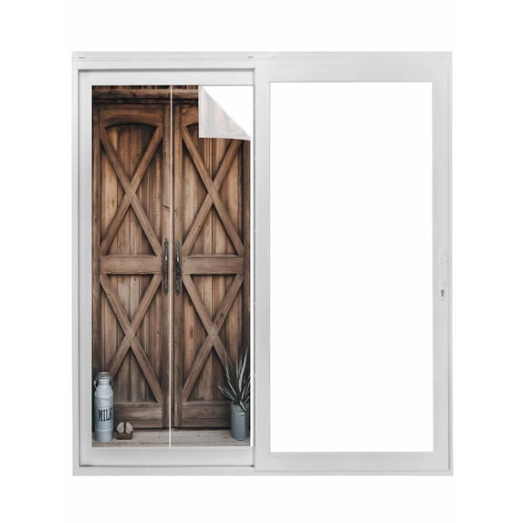 Retro Brown Door Window Privacy Film, Country Vintage Wooden Door Static Cling UV Sun Blocking Tint Film Heat Control Windows Films for Bedroom Bathroom, Window Stickers 35.4"x78.7"