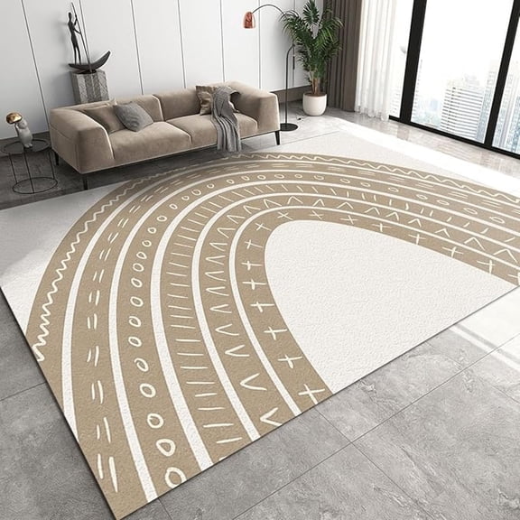 Retro Brown Ethnic Geometric Print Pattern Area Rug, Medieval Rainbow Striped Art Large Rugs, Washable Breathable Durable Carpet For Room Sofa Living Room Bedroom Home Decor 3x4ft