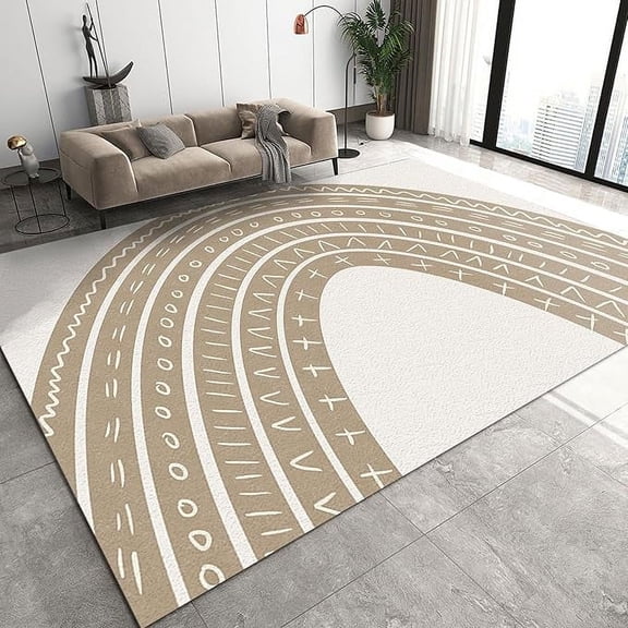 Retro Brown Ethnic Geometric Print Pattern Area Rug, Rainbow Striped Art Large Rugs, Washable Breathable Durable Carpet For Room Sofa Living Room Bedroom Home Decor 3 x 4ft