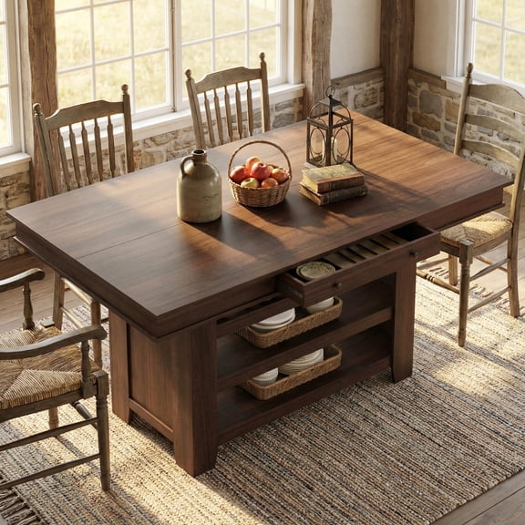 Retro Brown Farmhouse Wooden Counter Height Bar Dining Table