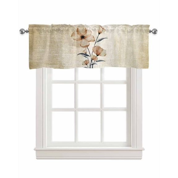 Retro Brown Floral Linen Curtain Valance for Bedroom/Bathroom/Kitchen/Office/Living/Dining Room Windows,Contemporary Spring Garden Herbs Rod Pocket Topper Drapes Decorative Cafe Drapery Panel 42x12