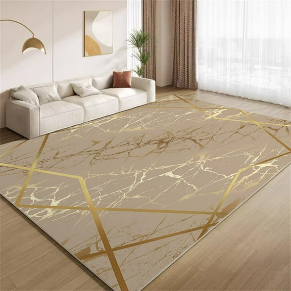 Retro Brown Gold Rug 2x3ft Area Rugs Gold Stripes Cracks Art Rugs Non Slip Non Shedding Print Washable Floor Carpet for Living Room Bedroom Office Study Foyer Hallway
