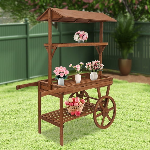 Retro Brown Indoor Freestanding Rolling Cart, Retro Rolling Cart, Display Rack