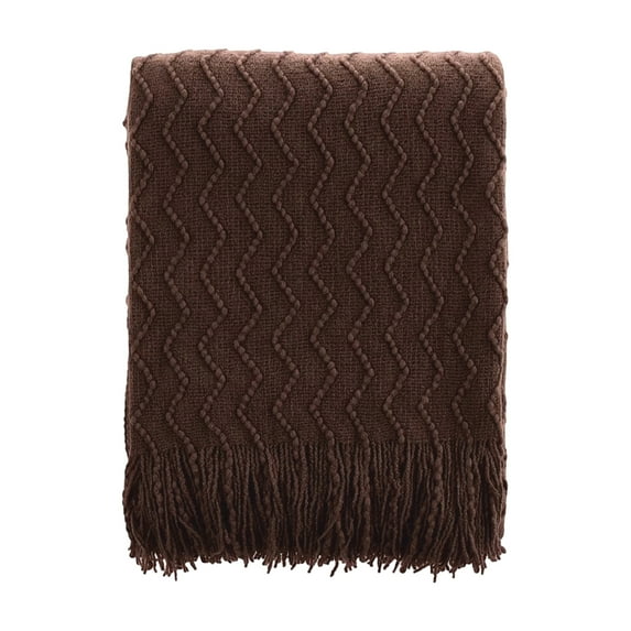 Retro Brown Knit Throw Blanket With Tassels, Solid Color Soft Blanket Home Decorcation For Bedroom Sofa And Car