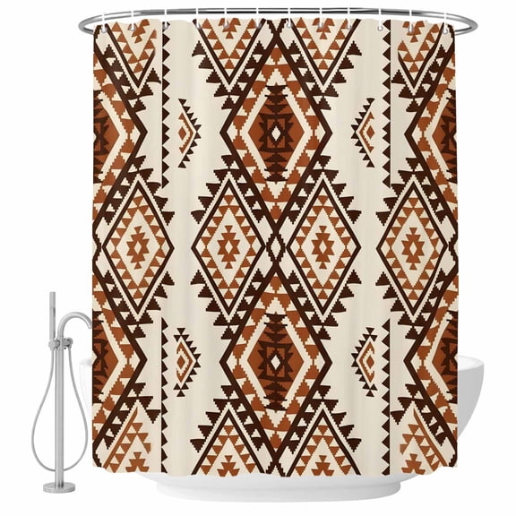 Retro Brown Rectangle Shower Curtain for Bathroom, Tribal Classic Geometric Abstract Waterproof Machine Washable Shower Curtain Set with Hooks, Bath Decoration for Home Bathtub Stall 72"x84"