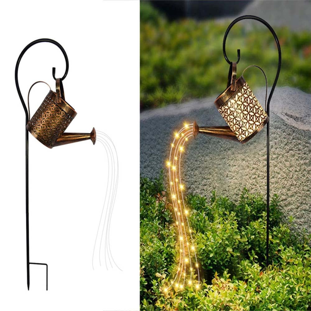 Retro Brown Solar Kettle Lamp with 36 Warm LED Lights Waterproof and