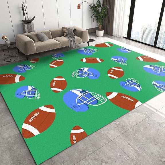 Retro Brown Sports Baseball Area Rugs, Cartoon Green Gloves Print Carpet, Indoor Non-Slip Kids Rug Machine Washable Breathable Durable Carpet For Front Entrance Floor Decor