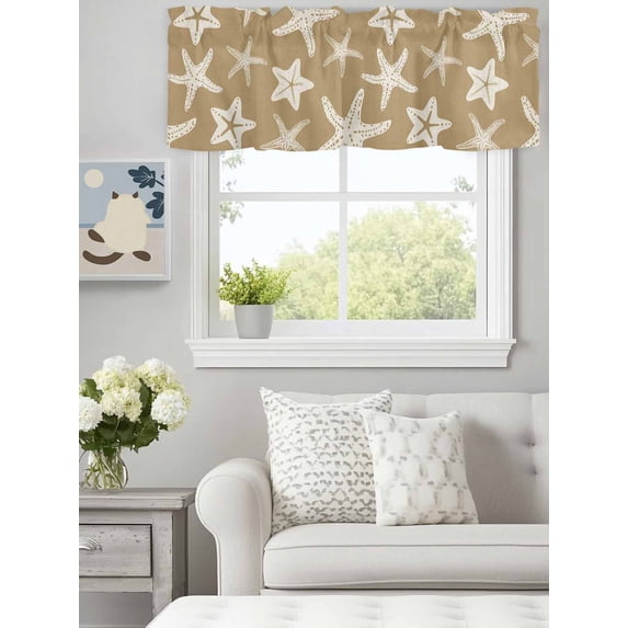 Retro Brown Starfish on Linen Valances for Windows,Kitchen Valance Rod Pocket Short Curtain, Underwater World Valance Curtain Window Valances for Bedroom Bathroom Living Room 60x18in