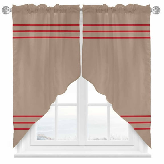 Retro Brown Swag Valances for Windows 2 Pack Beckground Red Stripes Swag Kitchen Curtains 36 Inches Long Rod Pocket Short Window Treatment for Kitchen Bathroom 28"x36"